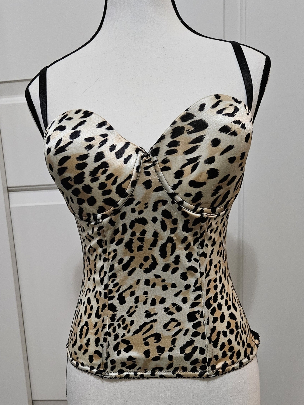 Smart & Sexy-  Leopard Print Bustier Corset Top - Black & Beige